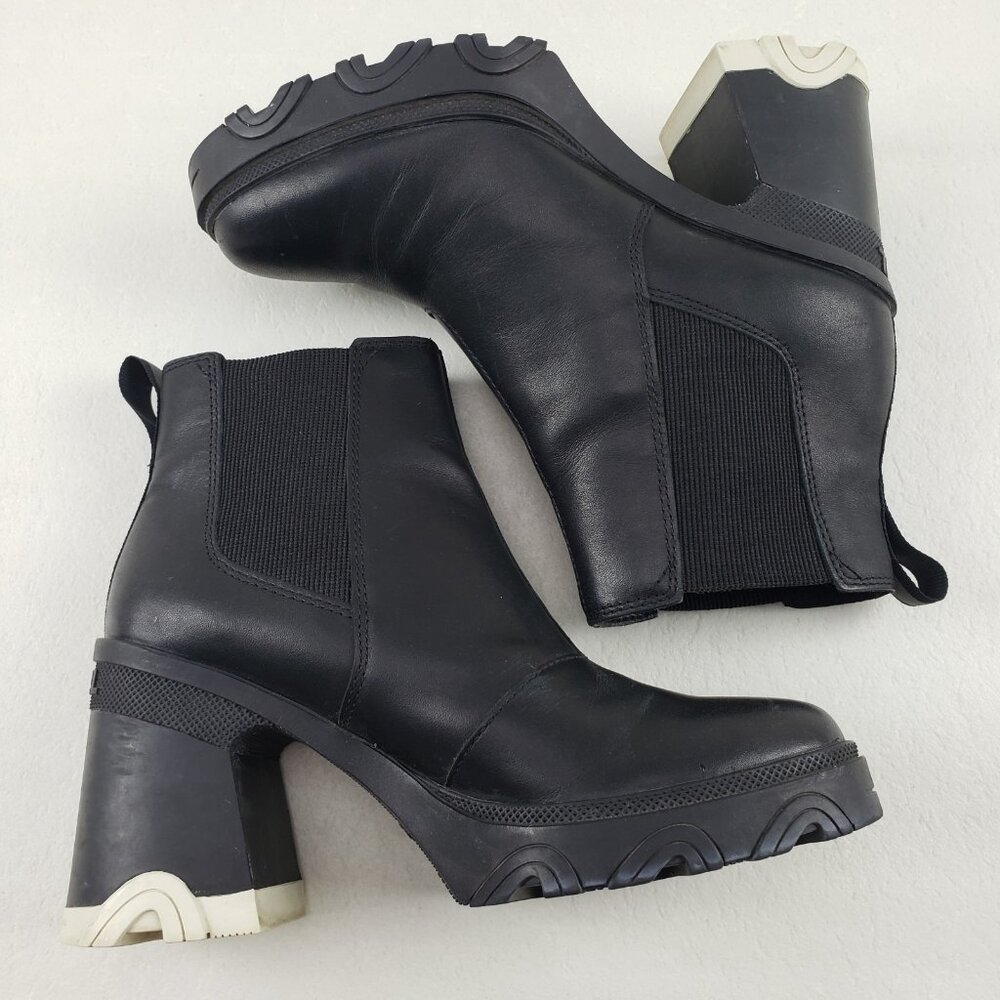 Sorel Brex Chelsea Ankle Boot Womens 8 Black Leather Pull On Waterproof Block - Picture 8 of 13